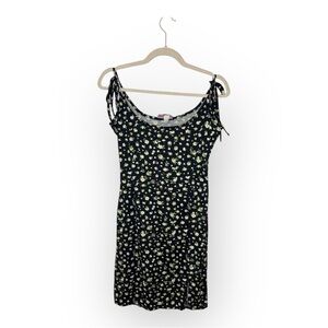 Vintage Y2K Discreet Black Daisy Floral Mini Dress Indie Romantic Medium